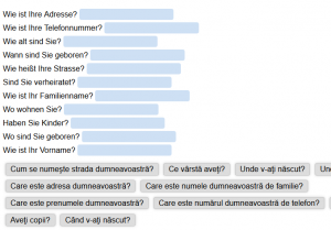 Fragen über persönliche Daten ins Rumänische übersetzen